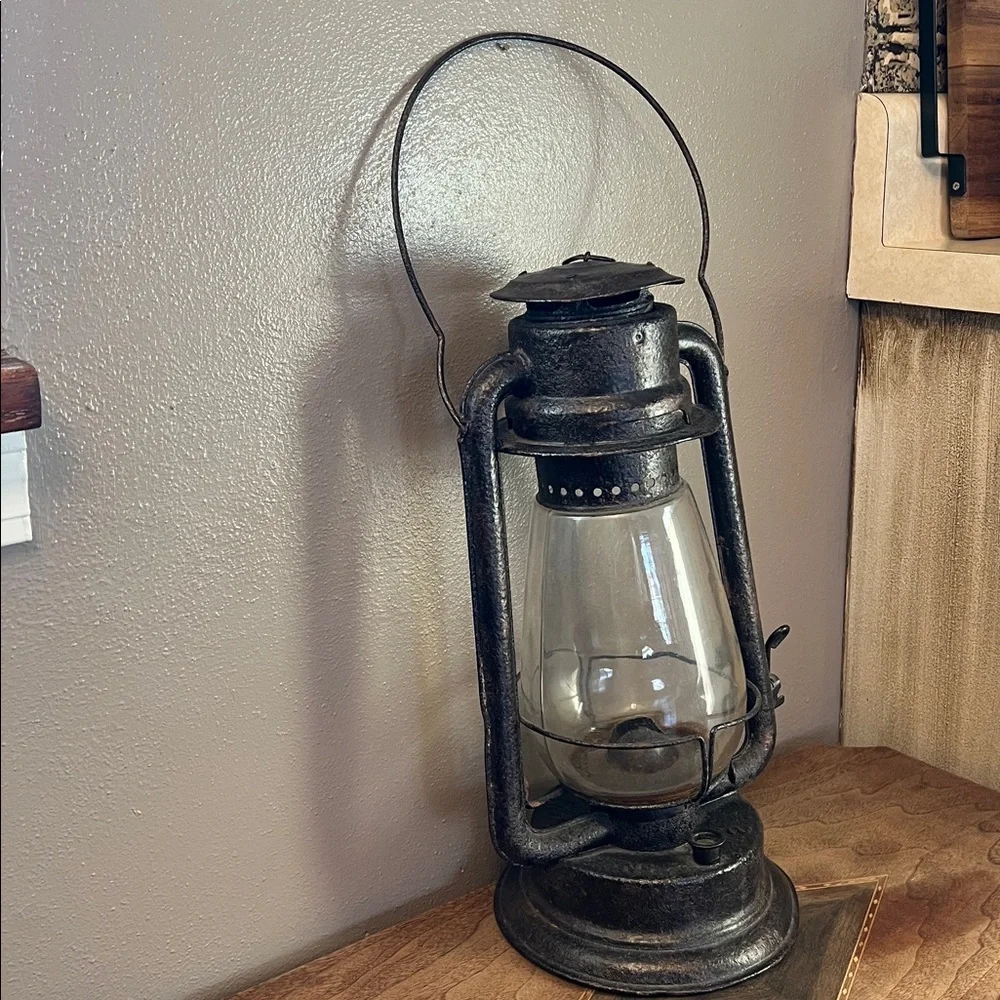 Vintage black glass and metal Lantern